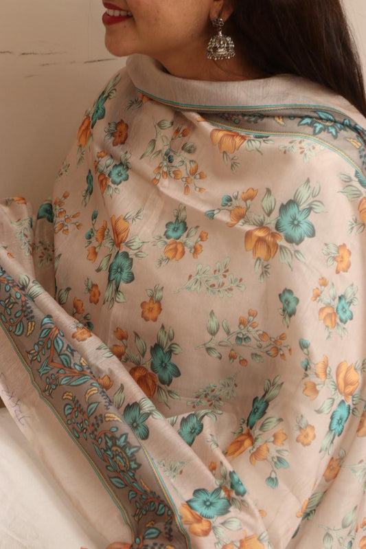 LUXURION WORLD - Pastel Digital Printed Chanderi Dupatta with Handcrafted Tassels – Traditional Wear for Women, Lightweight & Elegant - Luxurion World