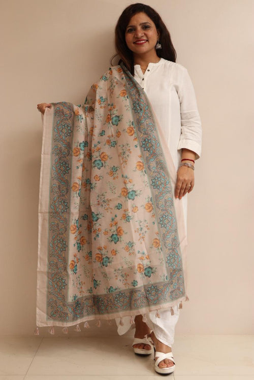 Luxurion World- Crafted Heirlooms - Pastel Digital Printed Chanderi Dupatta with Handcrafted Tassels â€“ Traditional Wear for Women, Lightweight & Elegant - Luxurion World- Crafted Heirlooms