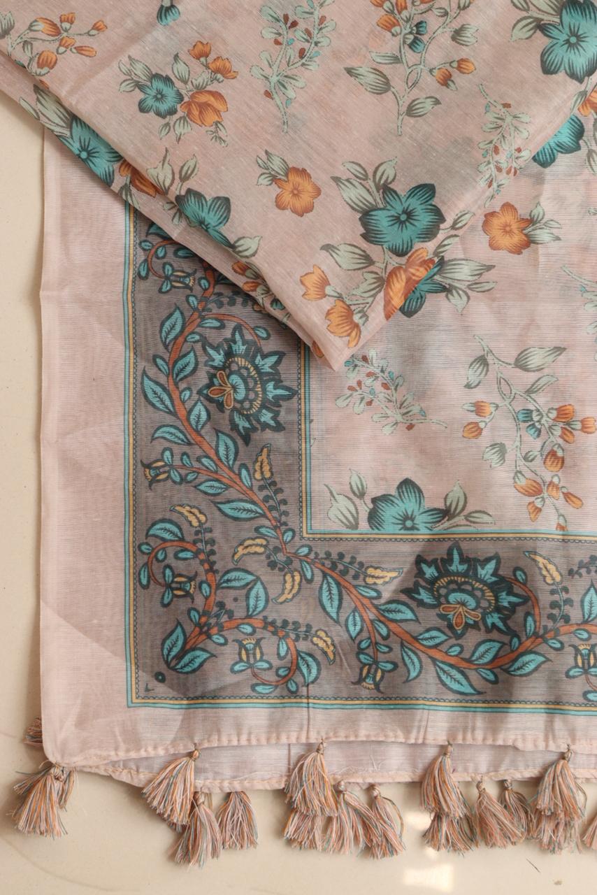 Luxurion World- Crafted Heirlooms - Pastel Digital Printed Chanderi Dupatta with Handcrafted Tassels â€“ Traditional Wear for Women, Lightweight & Elegant - Luxurion World- Crafted Heirlooms