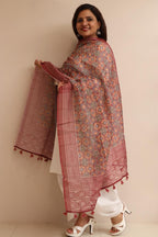 LUXURION WORLD - Maroon Digital Printed Ajrakh Organza Dupatta with Handcrafted Tassels â€“ Traditional Wear for Women, Lightweight & Elegant - Luxurion World