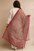 LUXURION WORLD - Maroon Digital Printed Ajrakh Organza Dupatta with Handcrafted Tassels â€“ Traditional Wear for Women, Lightweight & Elegant - Luxurion World