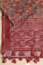 LUXURION WORLD - Maroon Digital Printed Ajrakh Organza Dupatta with Handcrafted Tassels â€“ Traditional Wear for Women, Lightweight & Elegant - Luxurion World