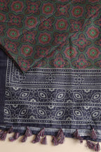 Luxurion World- Crafted Heirlooms - Blue Digital Printed Ajrakh Organza Dupatta with Handcrafted Tassels â€“ Traditional Wear for Women, Lightweight & Elegant - Luxurion World- Crafted Heirlooms