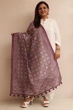 Luxurion World- Crafted Heirlooms - Purple Digital Printed Ajrakh Organza Dupatta with Handcrafted Tassels â€“ Traditional Wear for Women, Lightweight & Elegant - Luxurion World- Crafted Heirlooms