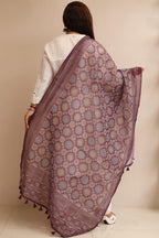 Luxurion World- Crafted Heirlooms - Purple Digital Printed Ajrakh Organza Dupatta with Handcrafted Tassels â€“ Traditional Wear for Women, Lightweight & Elegant - Luxurion World- Crafted Heirlooms