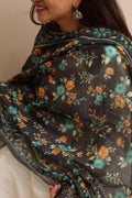 Luxurion World- Crafted Heirlooms - Black Digital Printed Organza Flower Design Dupatta with Handcrafted Tassels â€“ Traditional Wear for Women, Lightweight & Elegant - Luxurion World- Crafted Heirlooms