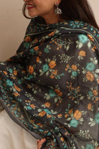 Luxurion World- Crafted Heirlooms - Black Digital Printed Organza Flower Design Dupatta with Handcrafted Tassels â€“ Traditional Wear for Women, Lightweight & Elegant - Luxurion World- Crafted Heirlooms