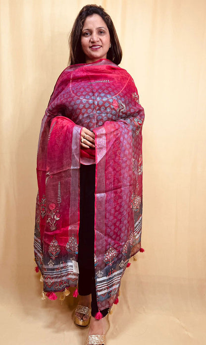 Stylish Pink Linen Dupatta with Digital Print for Fashionable Look