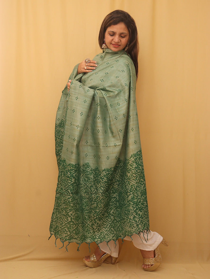 Green Linen Cotton Dupatta with Digital Print - Luxurion World