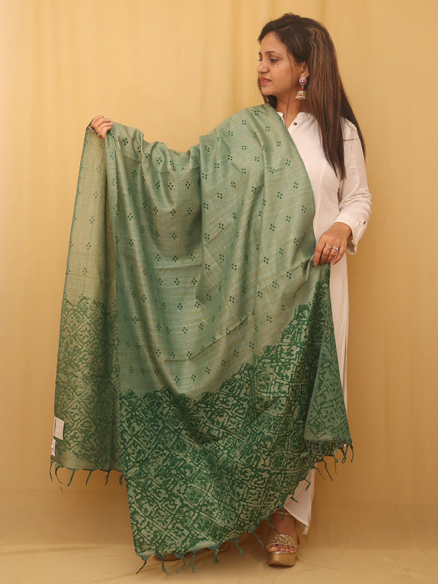 Green Linen Cotton Dupatta with Digital Print - Luxurion World