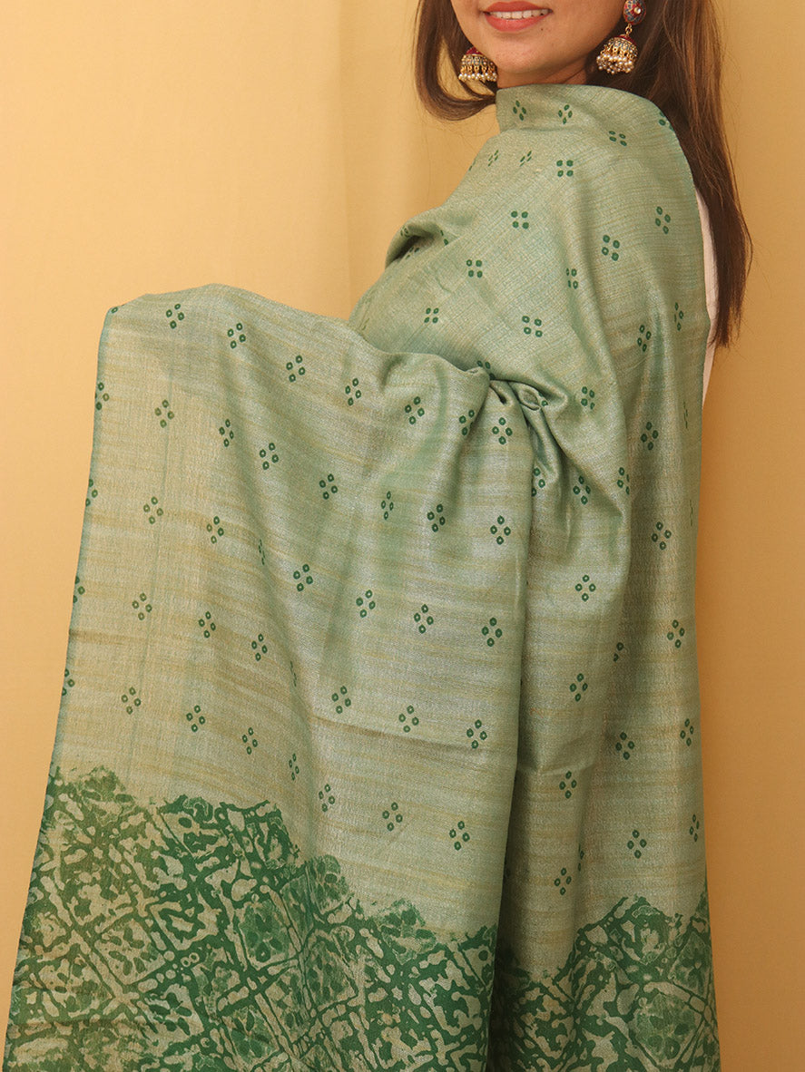 Green Linen Cotton Dupatta with Digital Print - Luxurion World