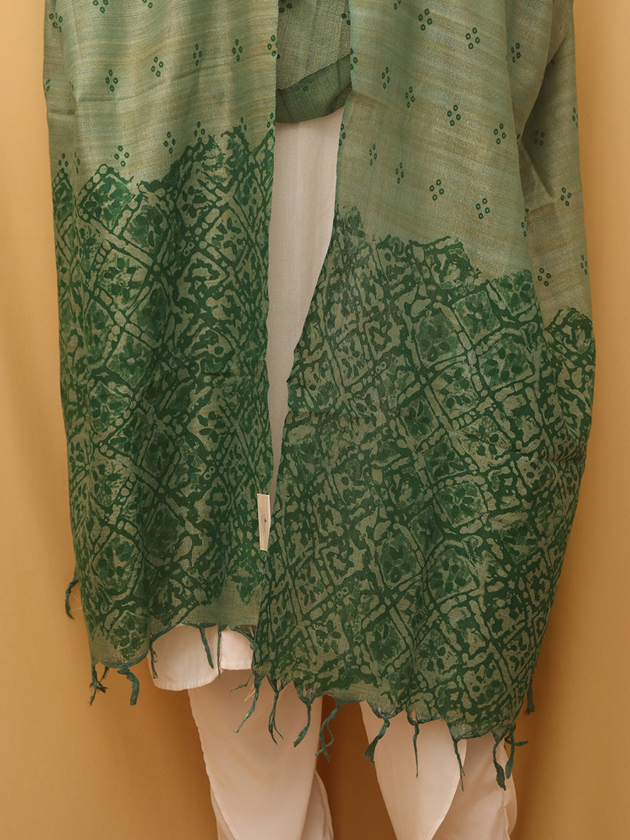 Green Linen Cotton Dupatta with Digital Print - Luxurion World