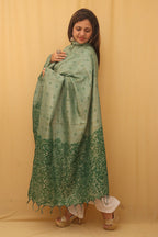 Green Linen Cotton Dupatta with Digital Print - Luxurion World