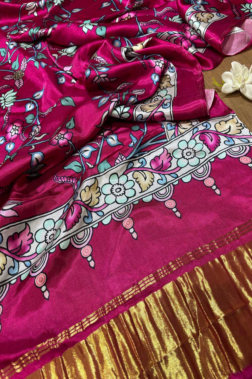 Pink Digital Printed Floral Design Modal Silk Dupatta - Luxurion World