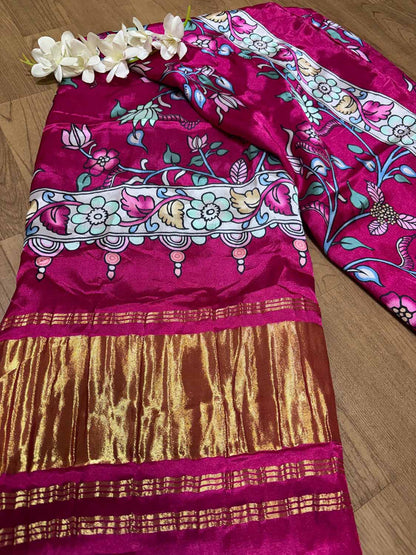 Pink Digital Printed Floral Design Modal Silk Dupatta - Luxurion World