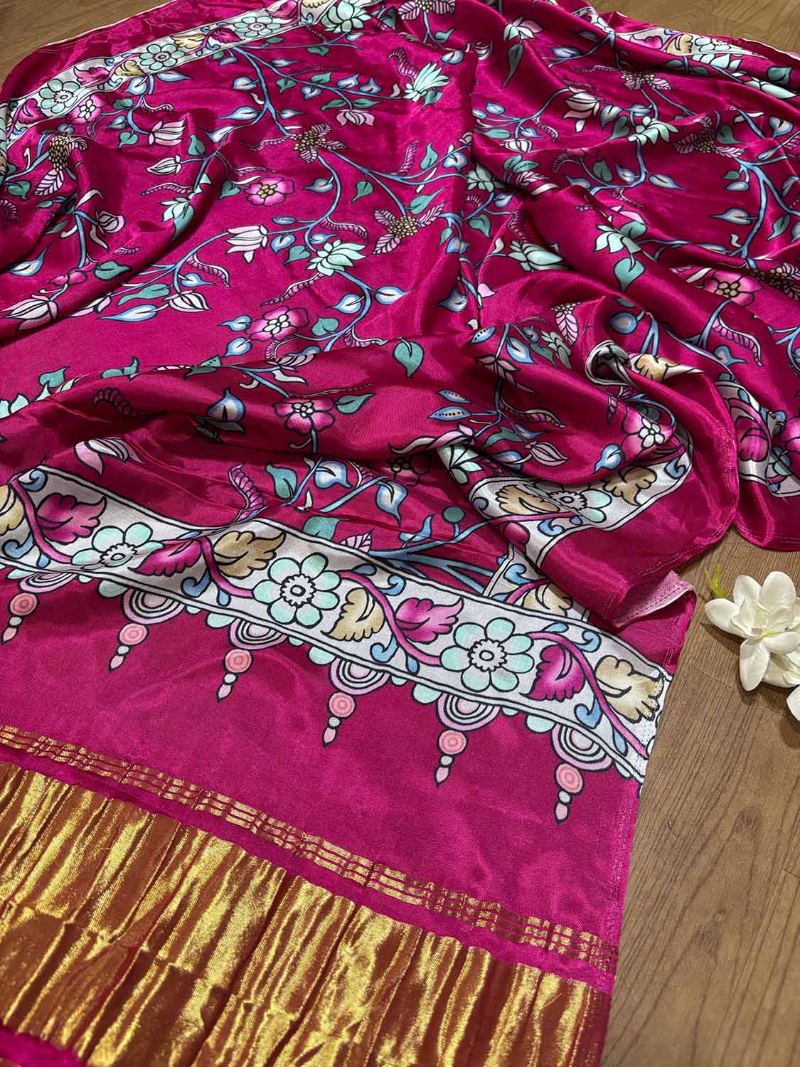 Pink Digital Printed Floral Design Modal Silk Dupatta - Luxurion World