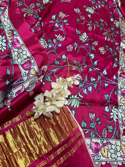 Pink Digital Printed Floral Design Modal Silk Dupatta - Luxurion World