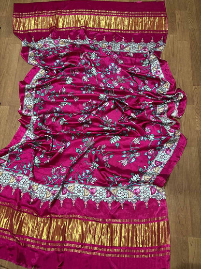Pink Digital Printed Floral Design Modal Silk Dupatta - Luxurion World