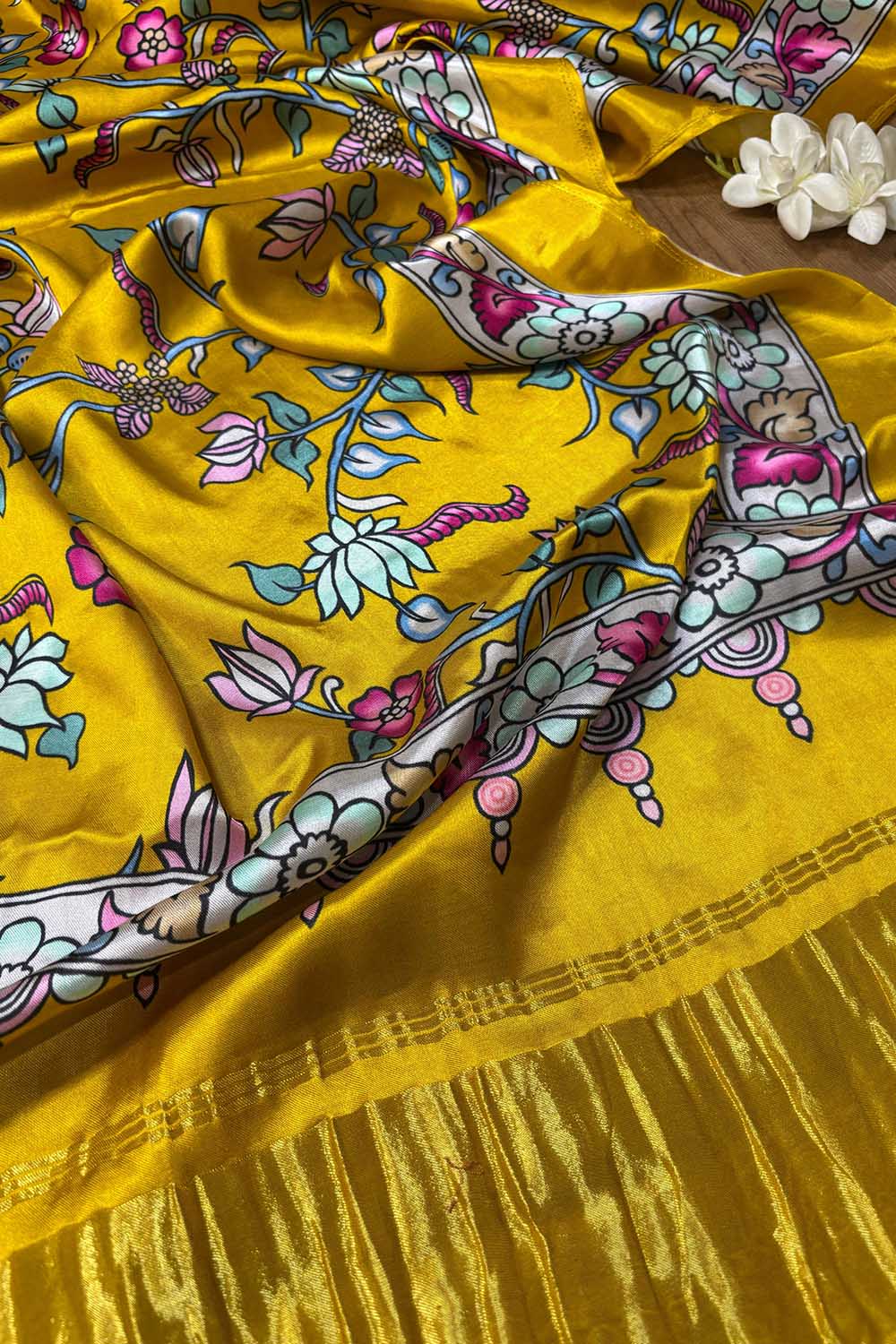 Yellow Digital Printed Floral Design Modal Silk Dupatta - Luxurion World