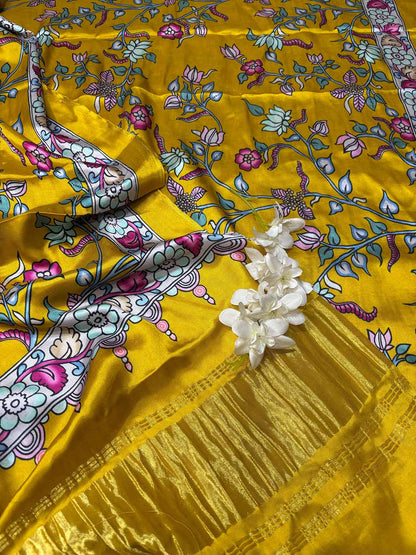 Yellow Digital Printed Floral Design Modal Silk Dupatta - Luxurion World