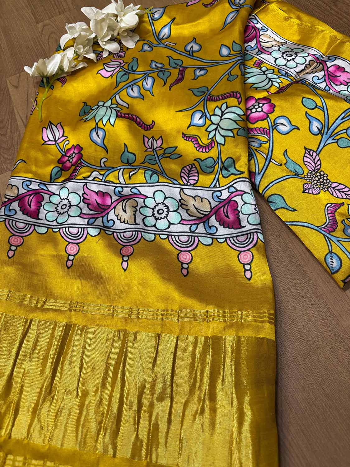 Yellow Digital Printed Floral Design Modal Silk Dupatta - Luxurion World