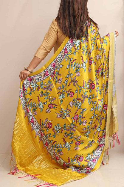Yellow Digital Printed Floral Design Modal Silk Dupatta - Luxurion World