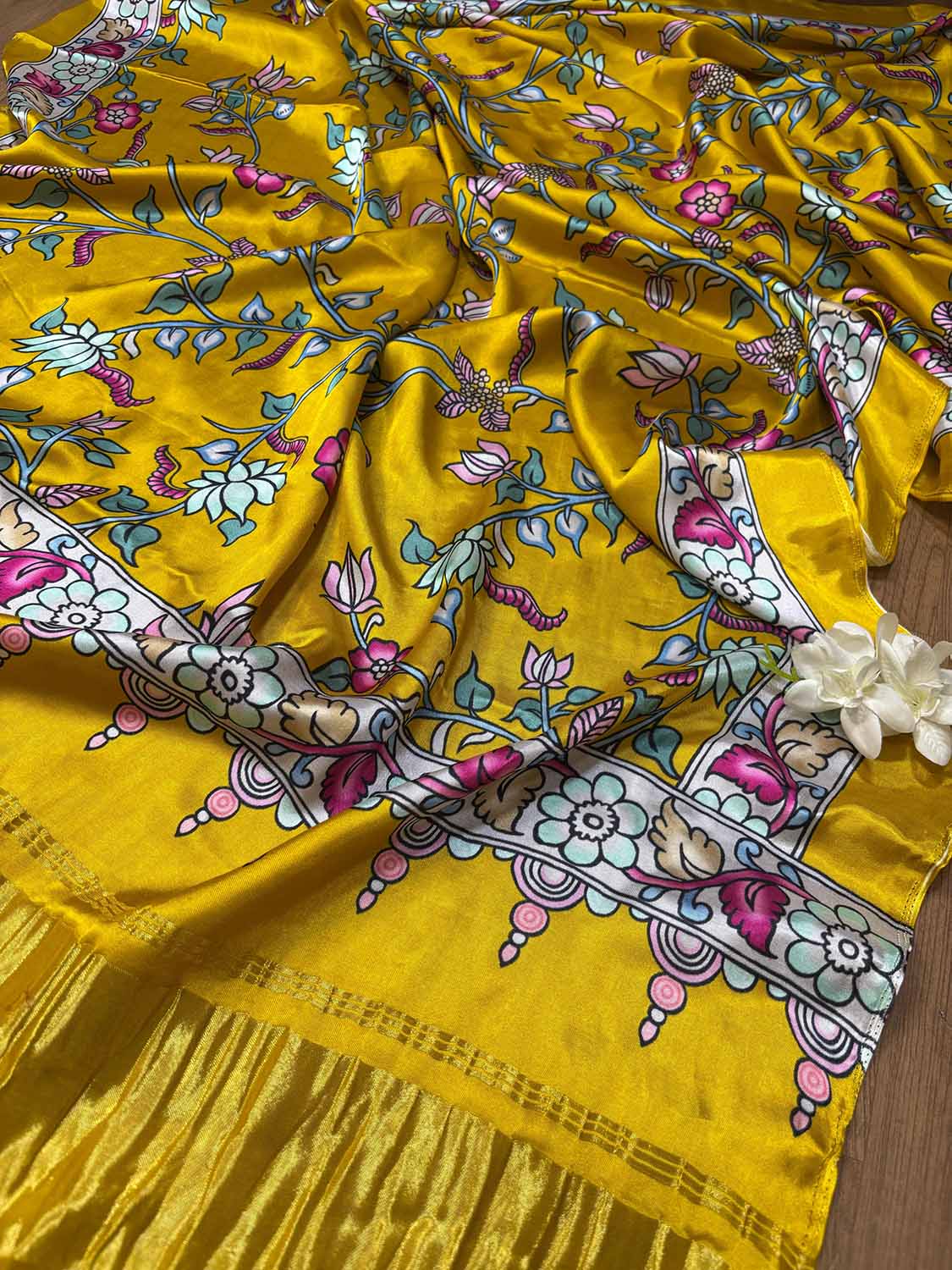 Yellow Digital Printed Floral Design Modal Silk Dupatta - Luxurion World- Crafted Heirlooms