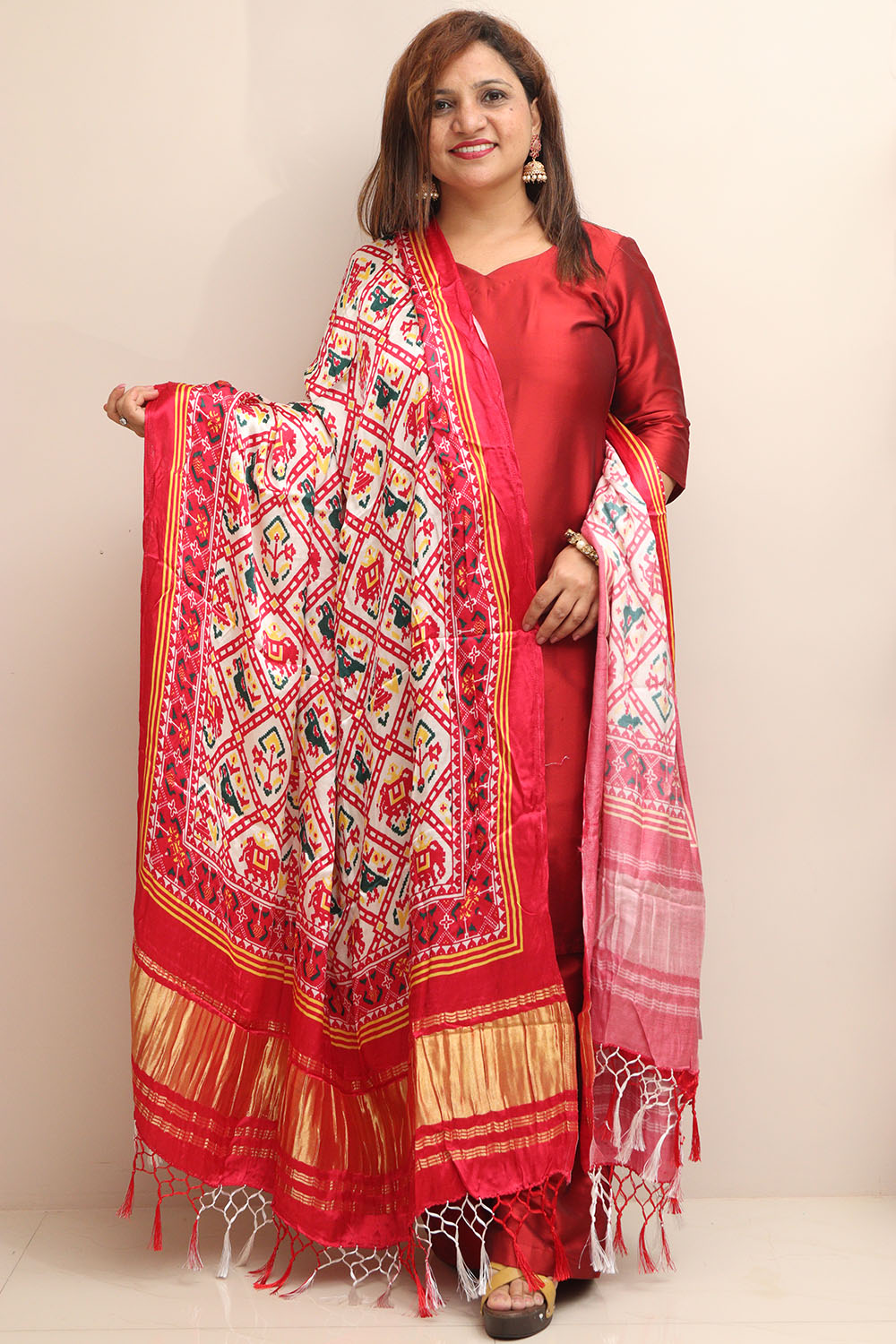 Stunning Pink Digital Printed Patola Design Modal Silk Dupatta - Luxurion World- Crafted Heirlooms