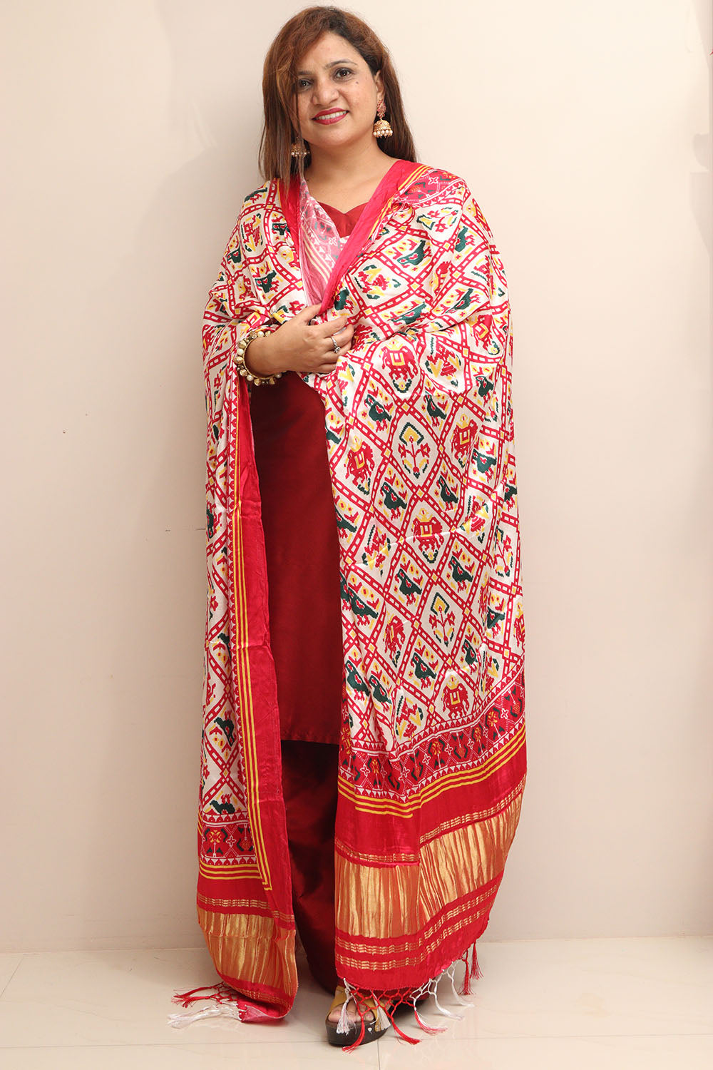 Stunning Pink Digital Printed Patola Design Modal Silk Dupatta - Luxurion World