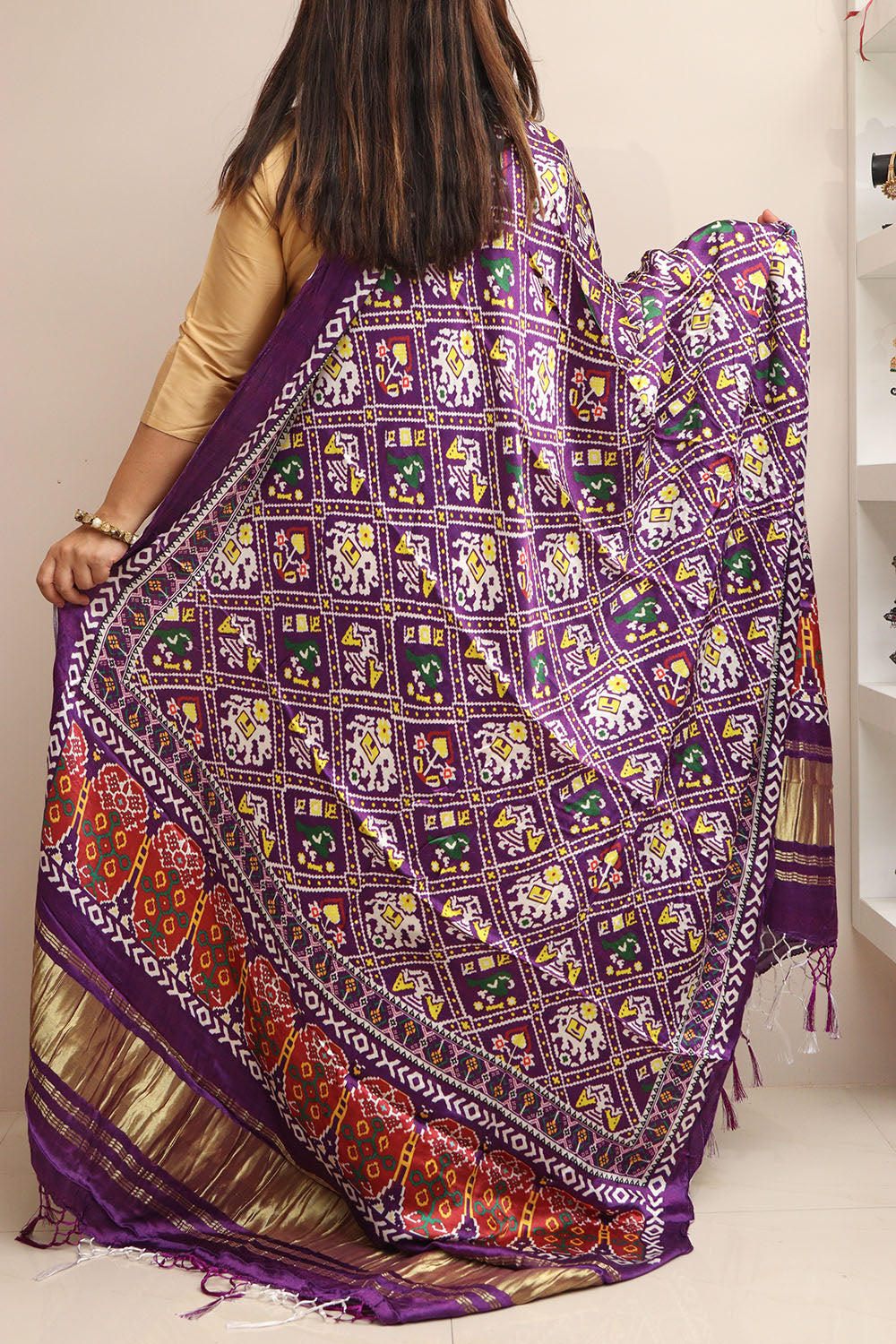 Purple Digital Printed Patola Design Modal Silk Dupatta - Luxurion World