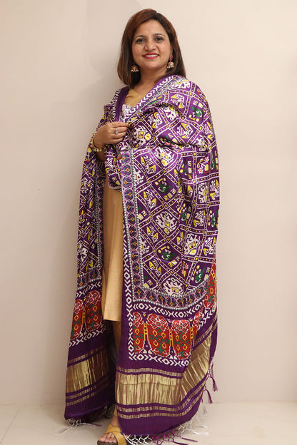 Purple Digital Printed Patola Design Modal Silk Dupatta - Luxurion World