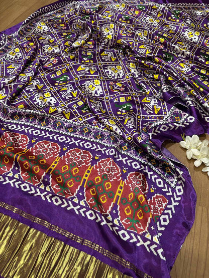 Purple Digital Printed Patola Design Modal Silk Dupatta - Luxurion World