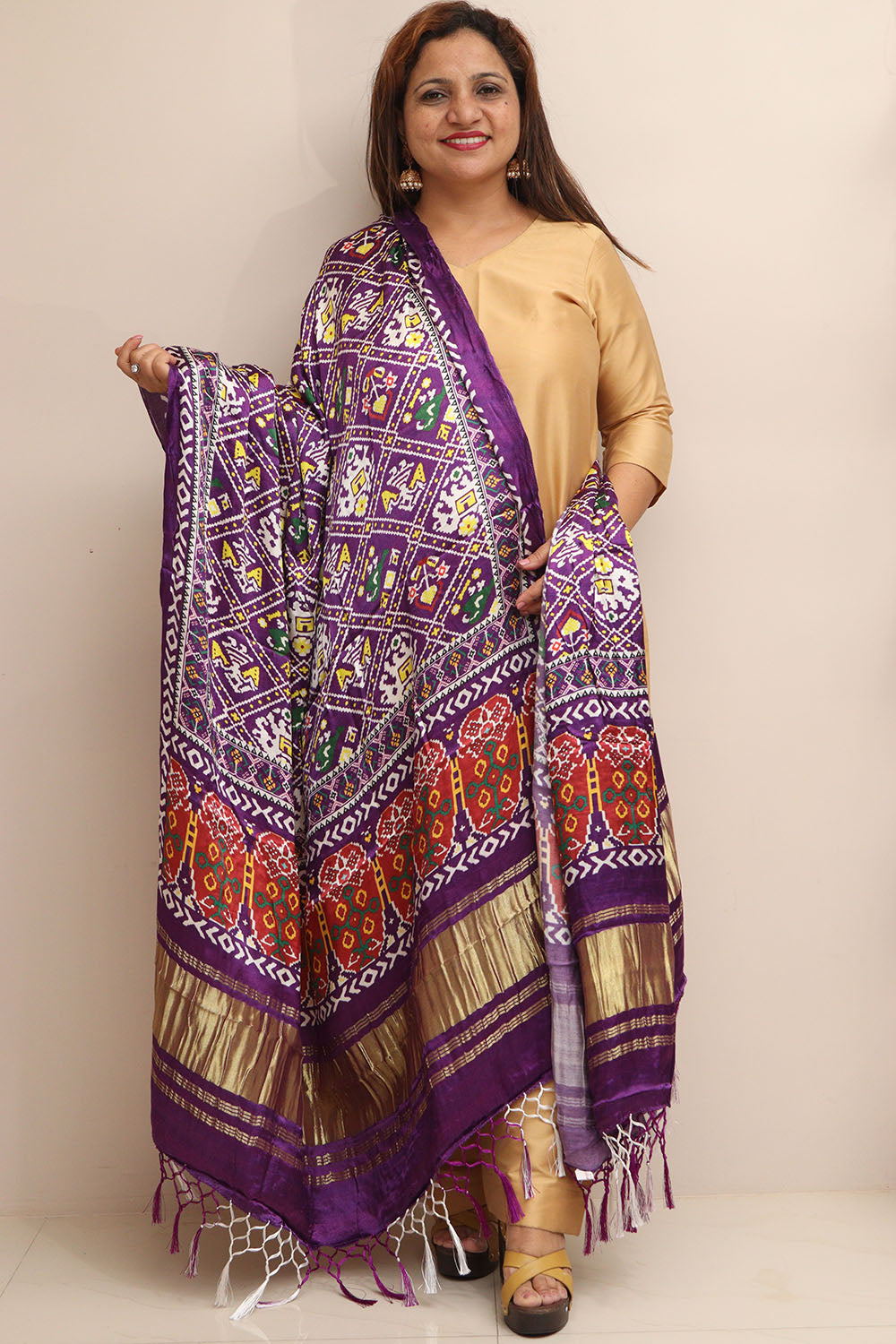 Purple Digital Printed Patola Design Modal Silk Dupatta - Luxurion World