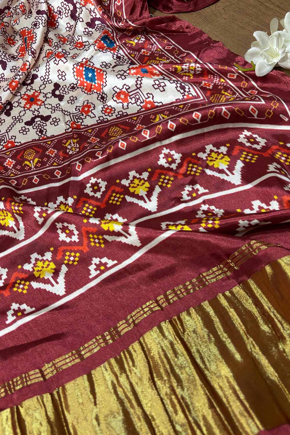 Multicolor Digital Printed Patola Design Modal Silk Dupatta - Luxurion World