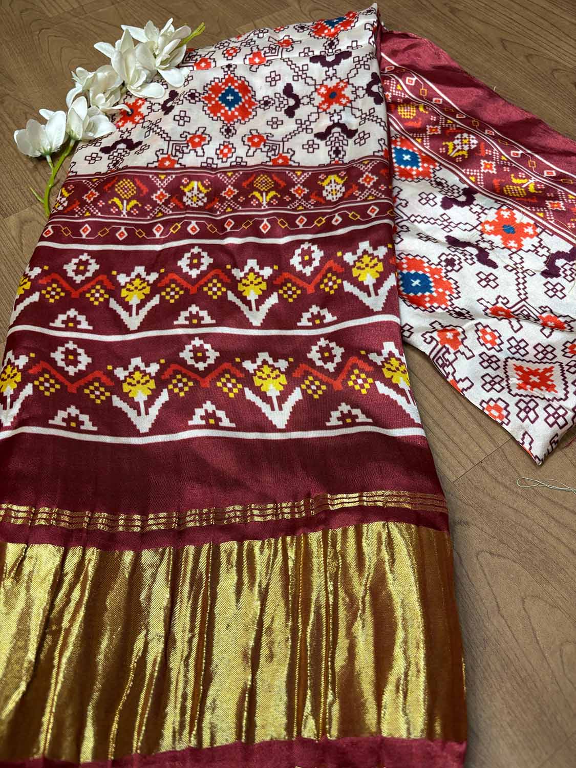 Multicolor Digital Printed Patola Design Modal Silk Dupatta - Luxurion World