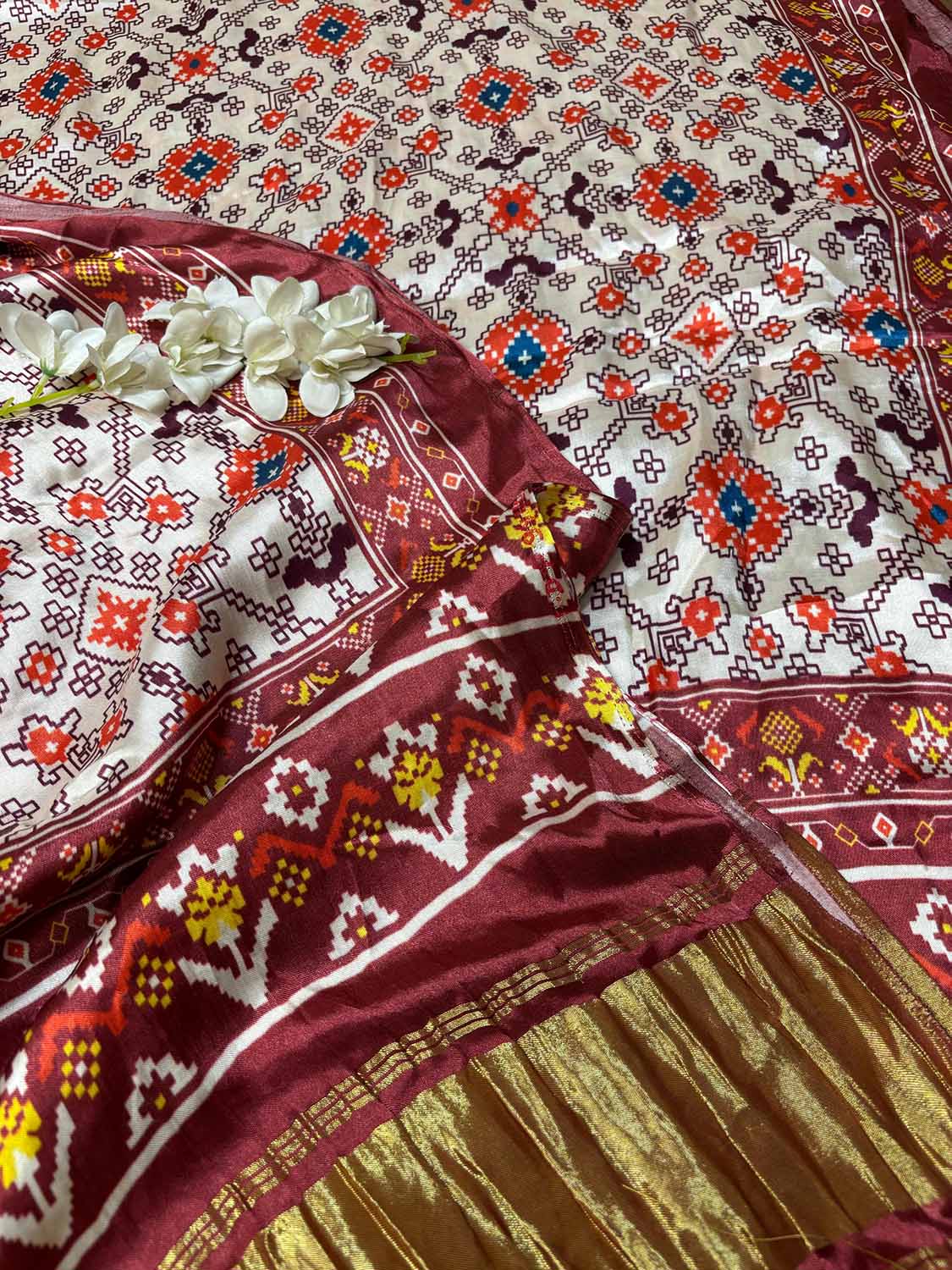 Multicolor Digital Printed Patola Design Modal Silk Dupatta - Luxurion World- Crafted Heirlooms