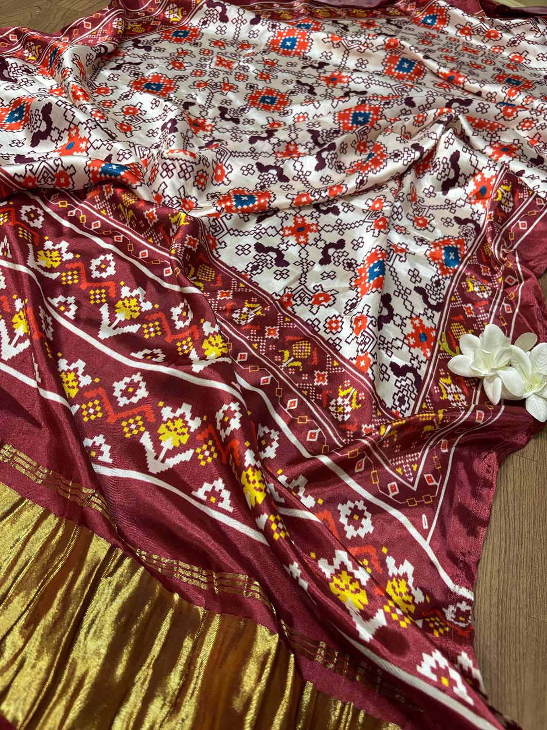 Multicolor Digital Printed Patola Design Modal Silk Dupatta - Luxurion World- Crafted Heirlooms