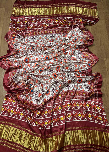 Multicolor Digital Printed Patola Design Modal Silk Dupatta - Luxurion World