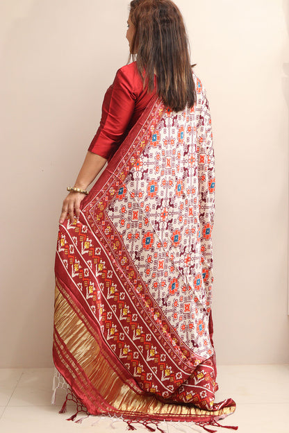 Multicolor Digital Printed Patola Design Modal Silk Dupatta - Luxurion World