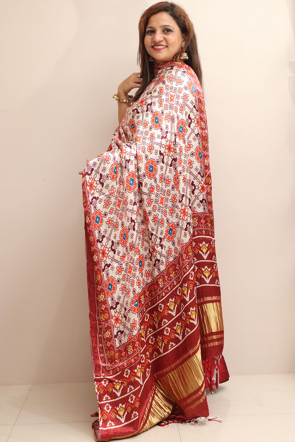 Multicolor Digital Printed Patola Design Modal Silk Dupatta - Luxurion World- Crafted Heirlooms