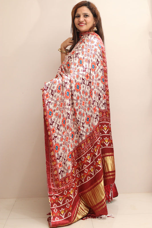 Multicolor Digital Printed Patola Design Modal Silk Dupatta - Luxurion World