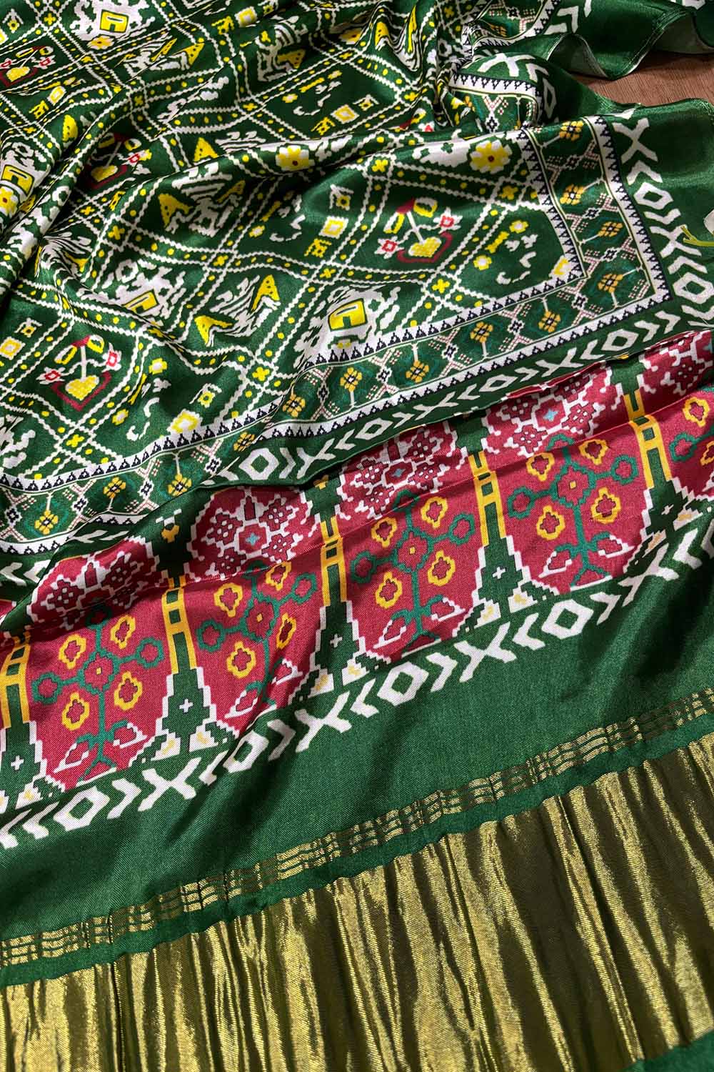 Stunning Green Digital Printed Patola Design Modal Silk Dupatta - Luxurion World- Crafted Heirlooms