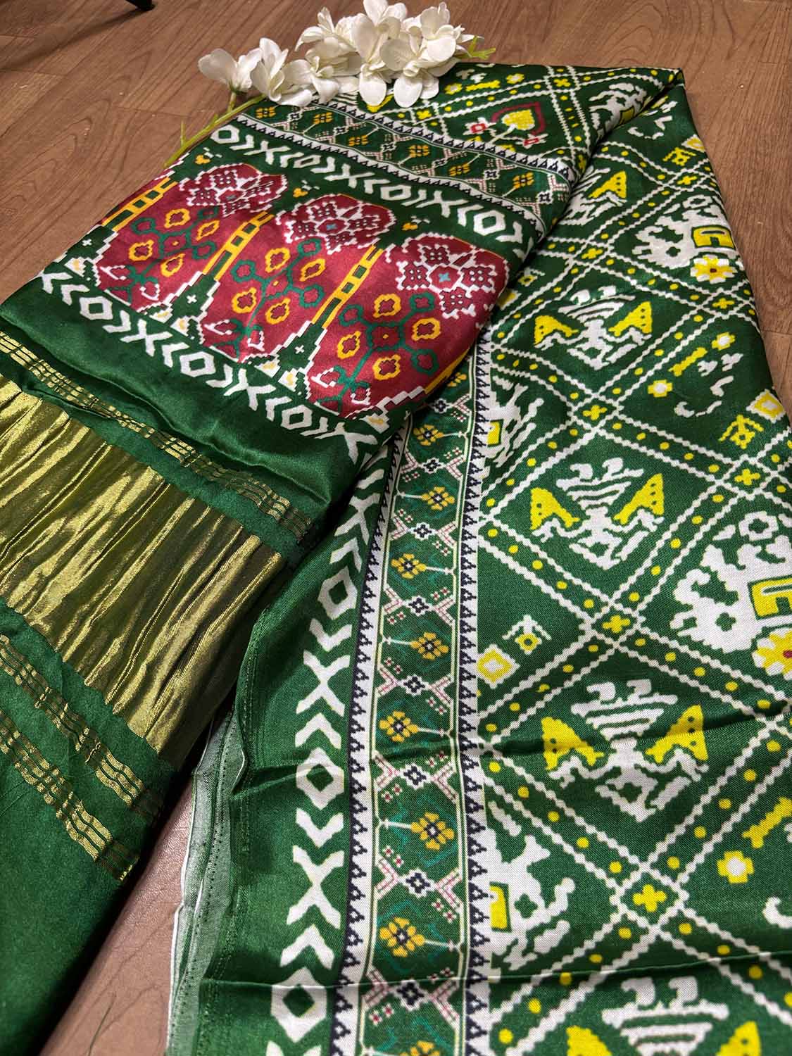 Stunning Green Digital Printed Patola Design Modal Silk Dupatta - Luxurion World- Crafted Heirlooms