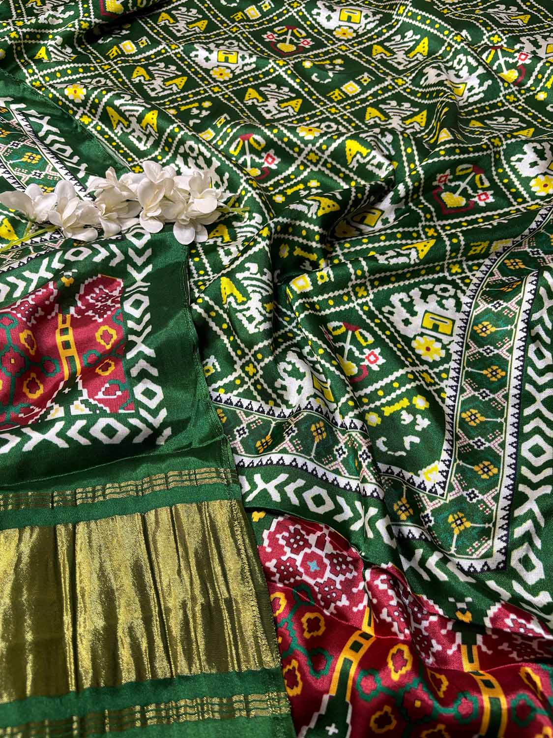 Stunning Green Digital Printed Patola Design Modal Silk Dupatta - Luxurion World- Crafted Heirlooms