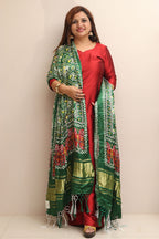 Stunning Green Digital Printed Patola Design Modal Silk Dupatta - Luxurion World- Crafted Heirlooms