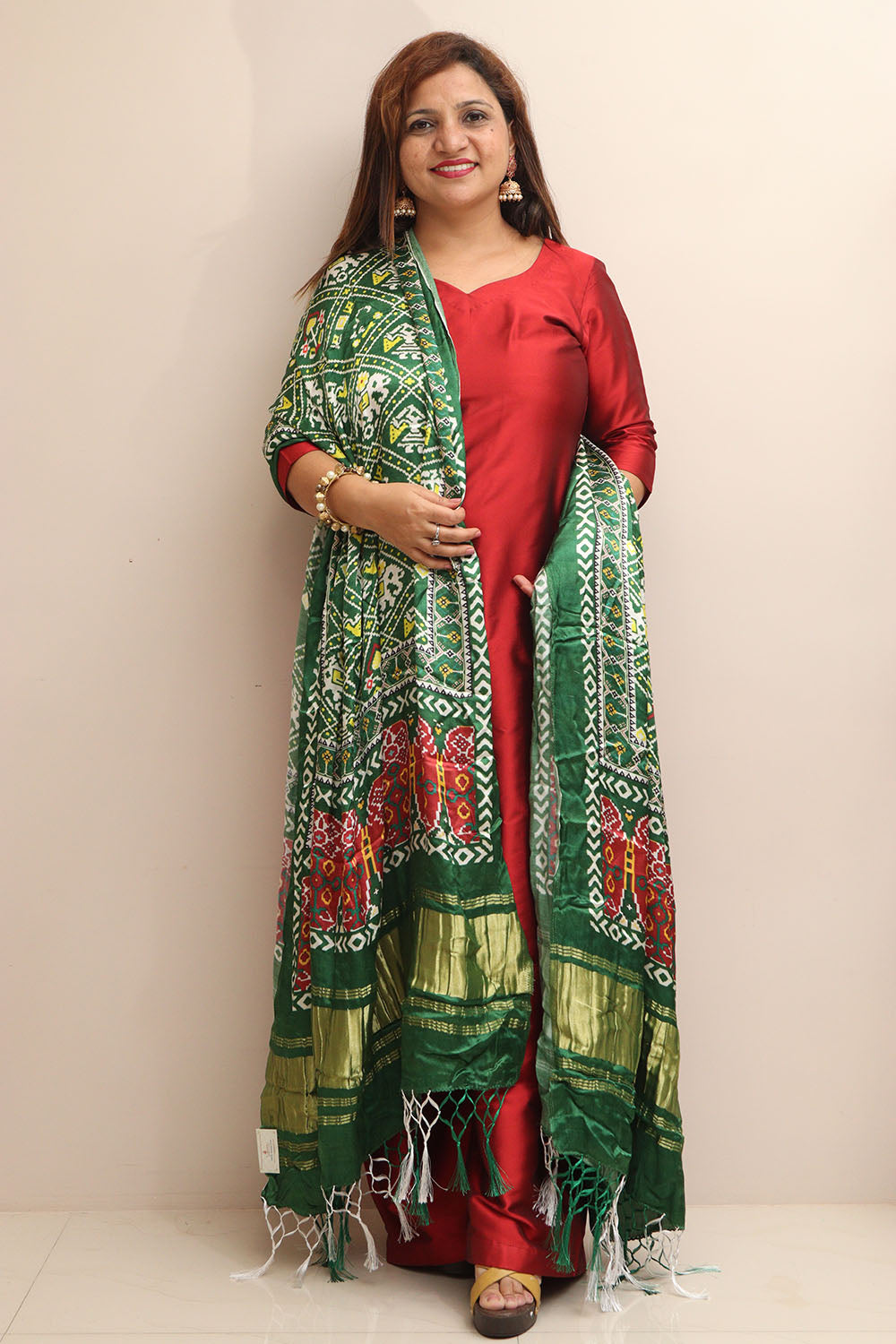 Stunning Green Digital Printed Patola Design Modal Silk Dupatta - Luxurion World- Crafted Heirlooms