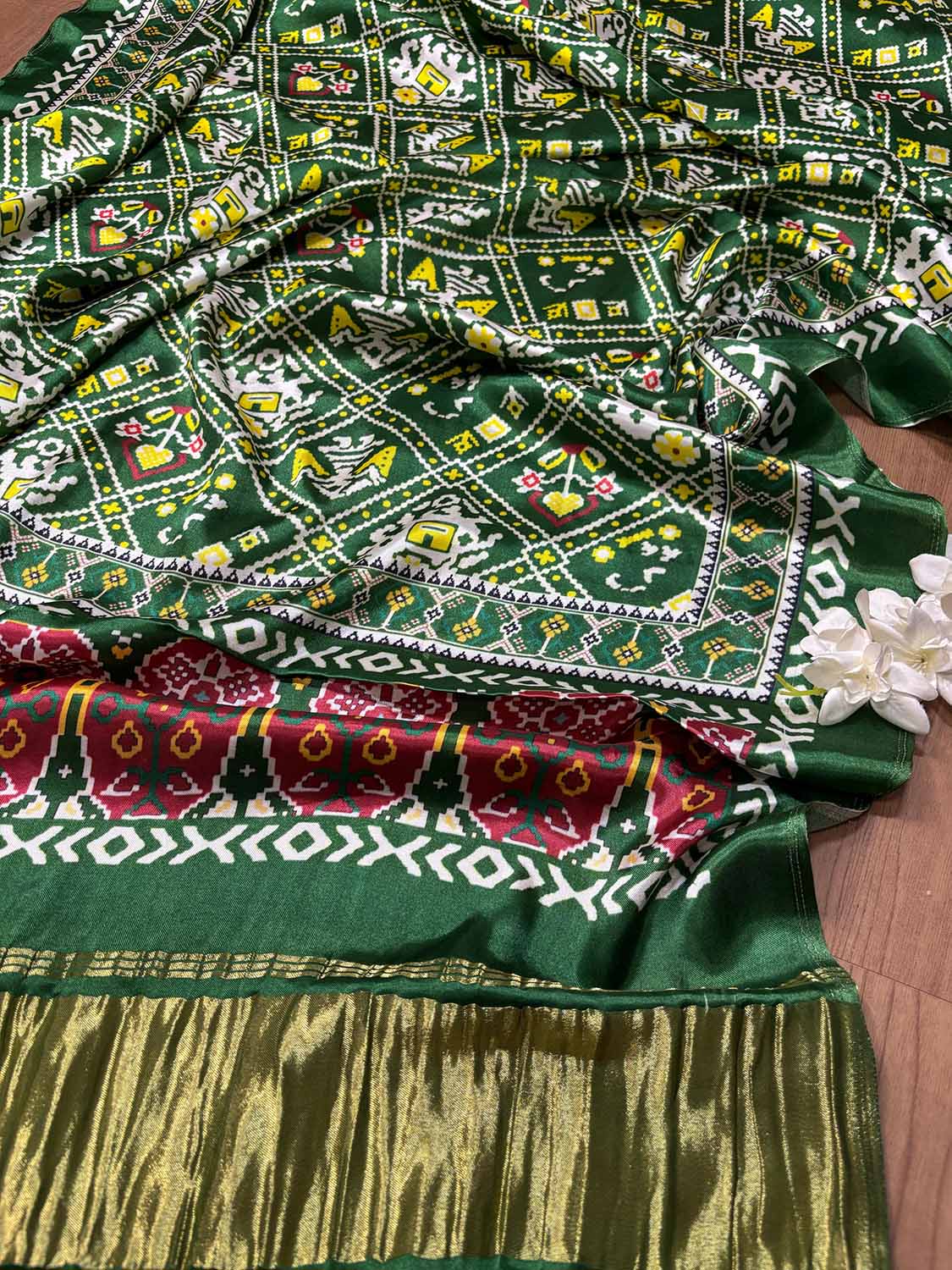 Stunning Green Digital Printed Patola Design Modal Silk Dupatta - Luxurion World- Crafted Heirlooms