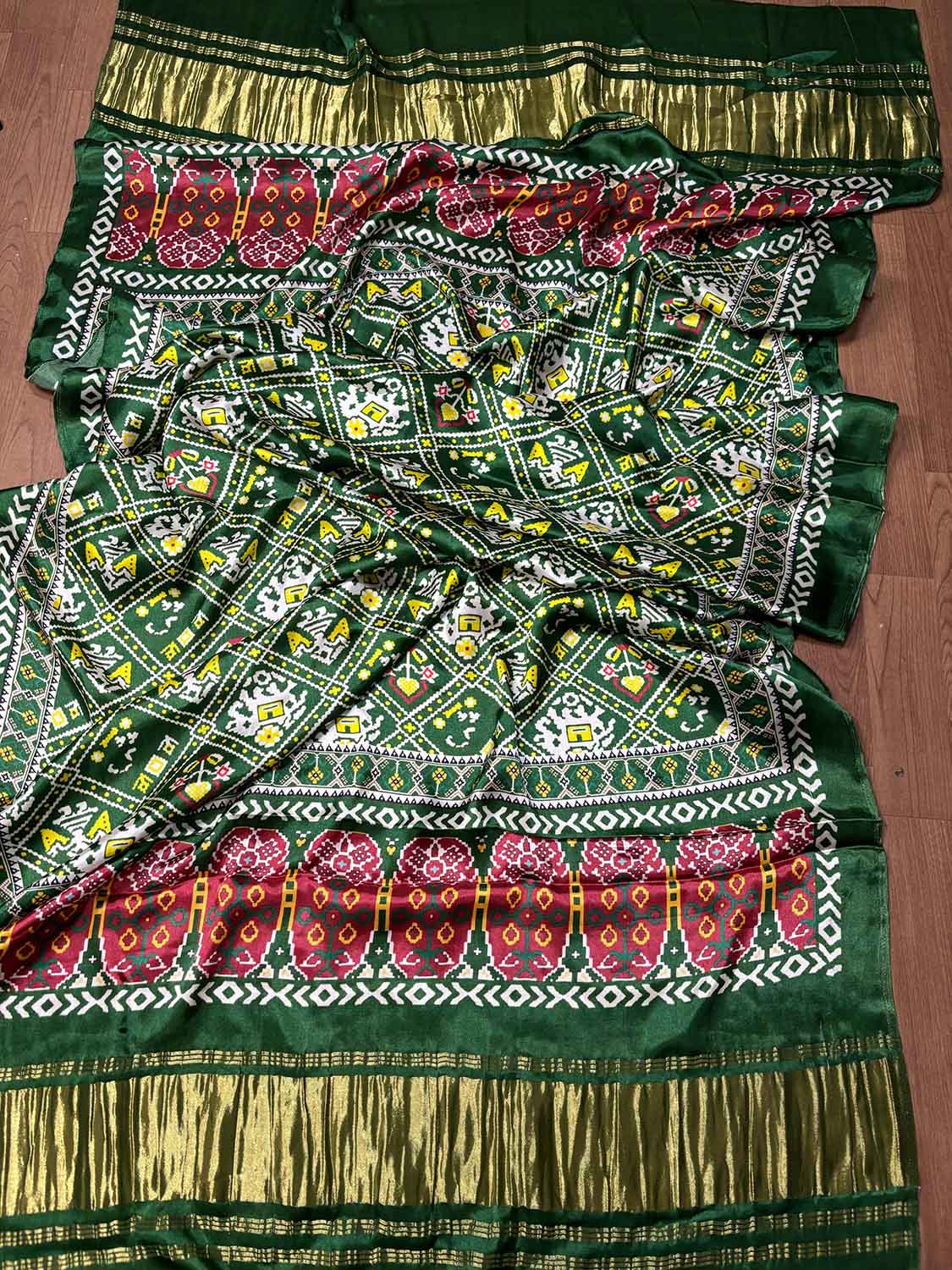 Stunning Green Digital Printed Patola Design Modal Silk Dupatta - Luxurion World- Crafted Heirlooms