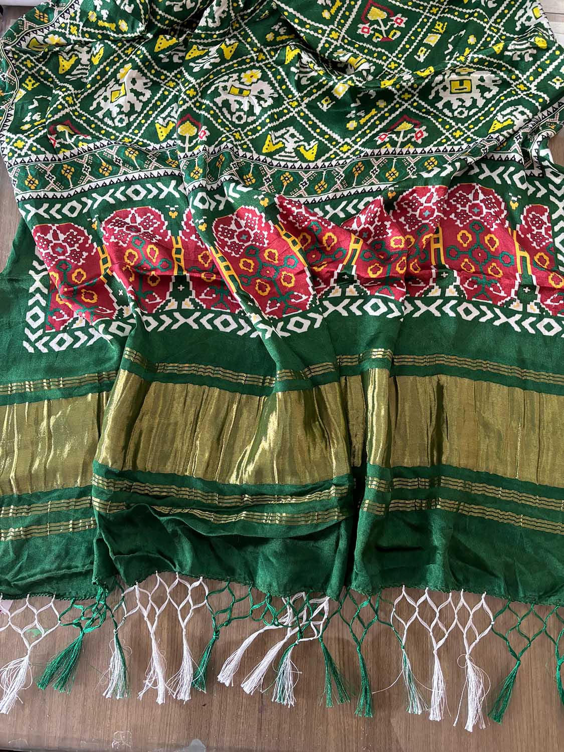 Stunning Green Digital Printed Patola Design Modal Silk Dupatta - Luxurion World- Crafted Heirlooms
