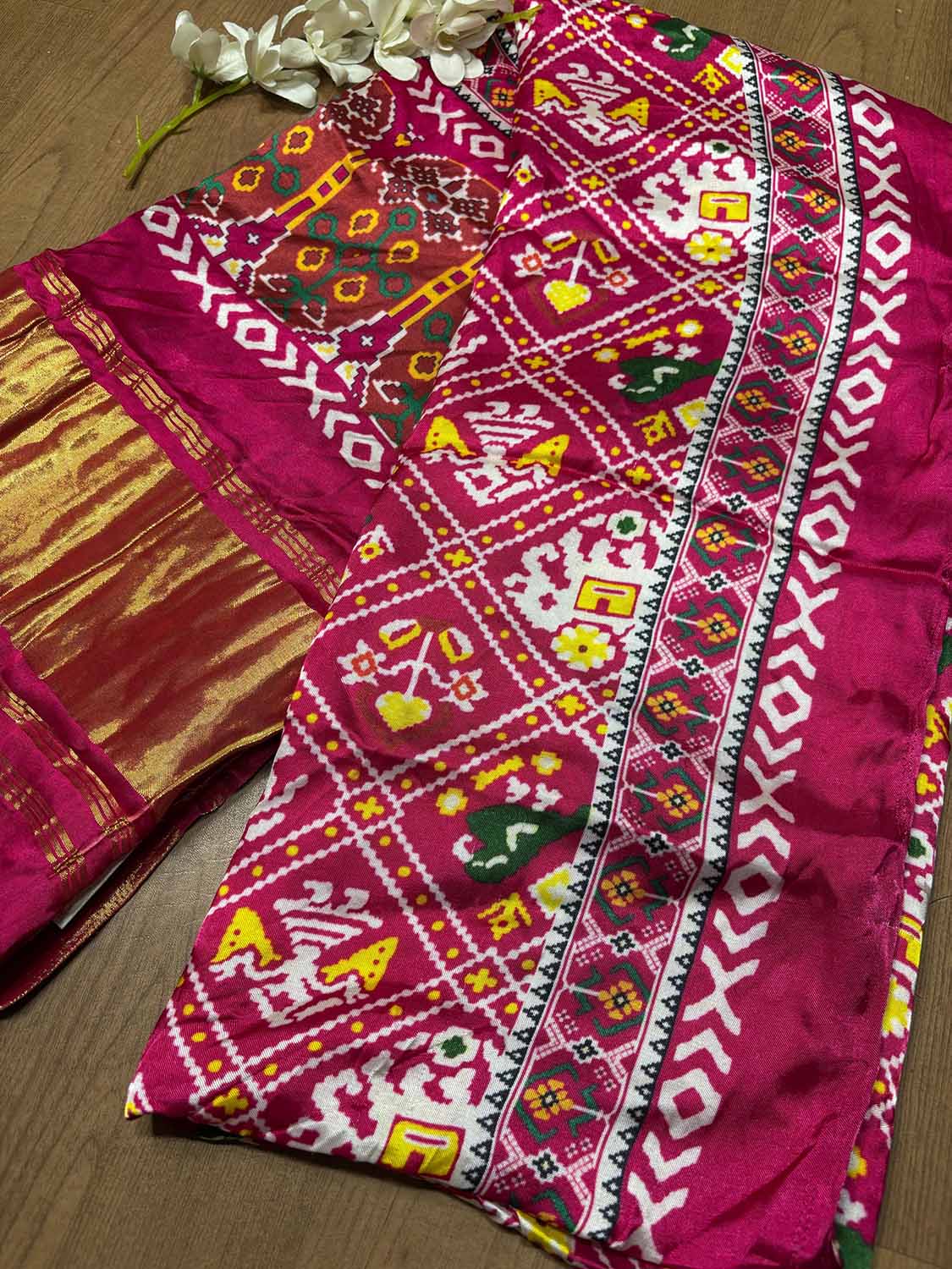 Stunning Pink Digital Printed Patola Design Modal Silk Dupatta - Luxurion World- Crafted Heirlooms